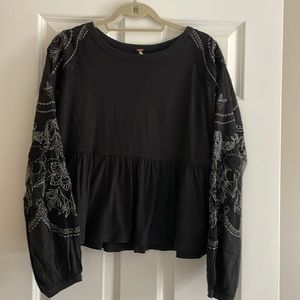 Free People black detailed long sleeve top | size XS